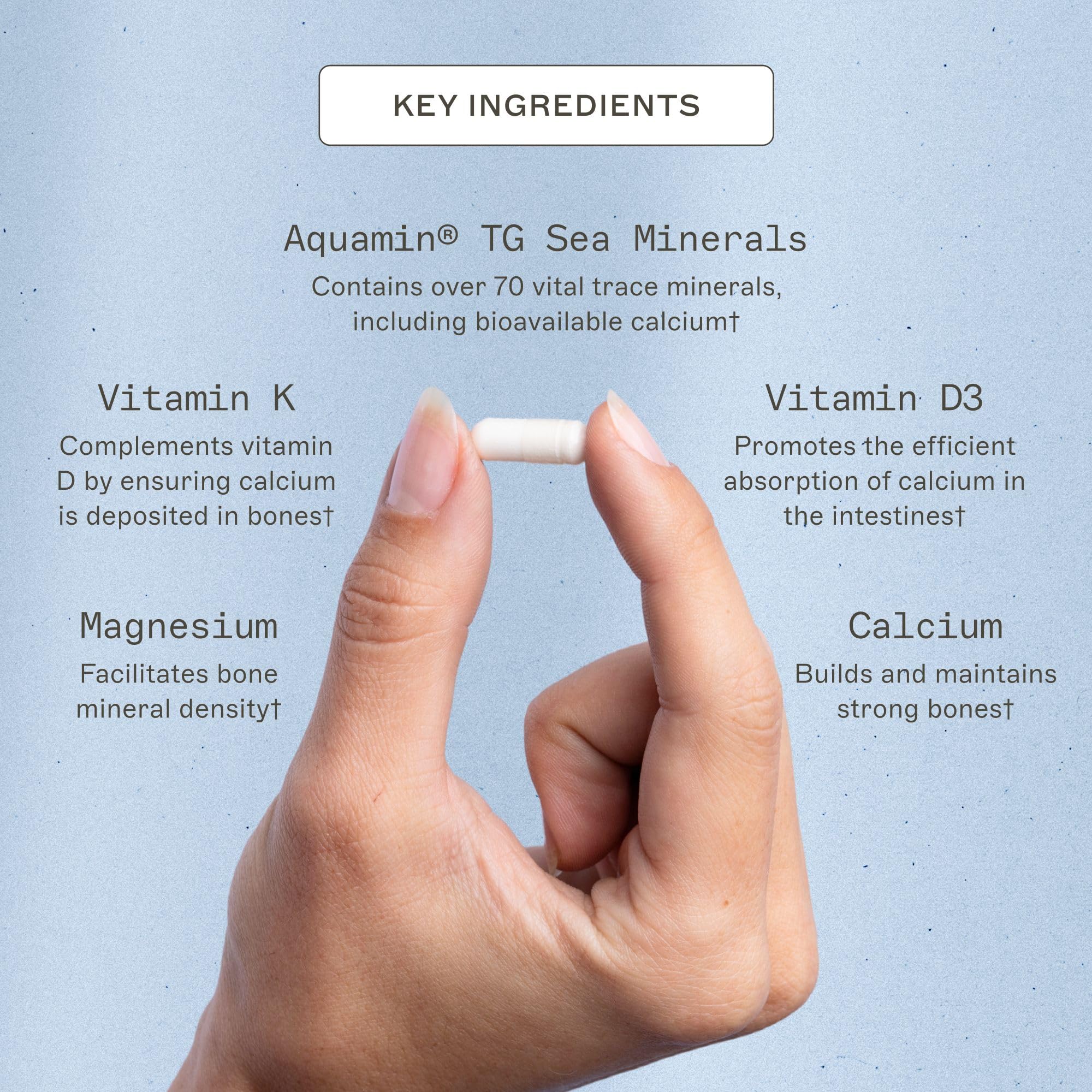 Amy Myers MD OsteoDura ingredients chart with D3, K1, K2 and sea minerals for absorption