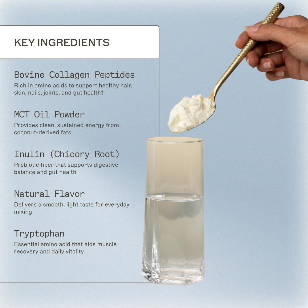 Vanilla bean shake in glass from Amy Myers MD Paleo Protein Powder.