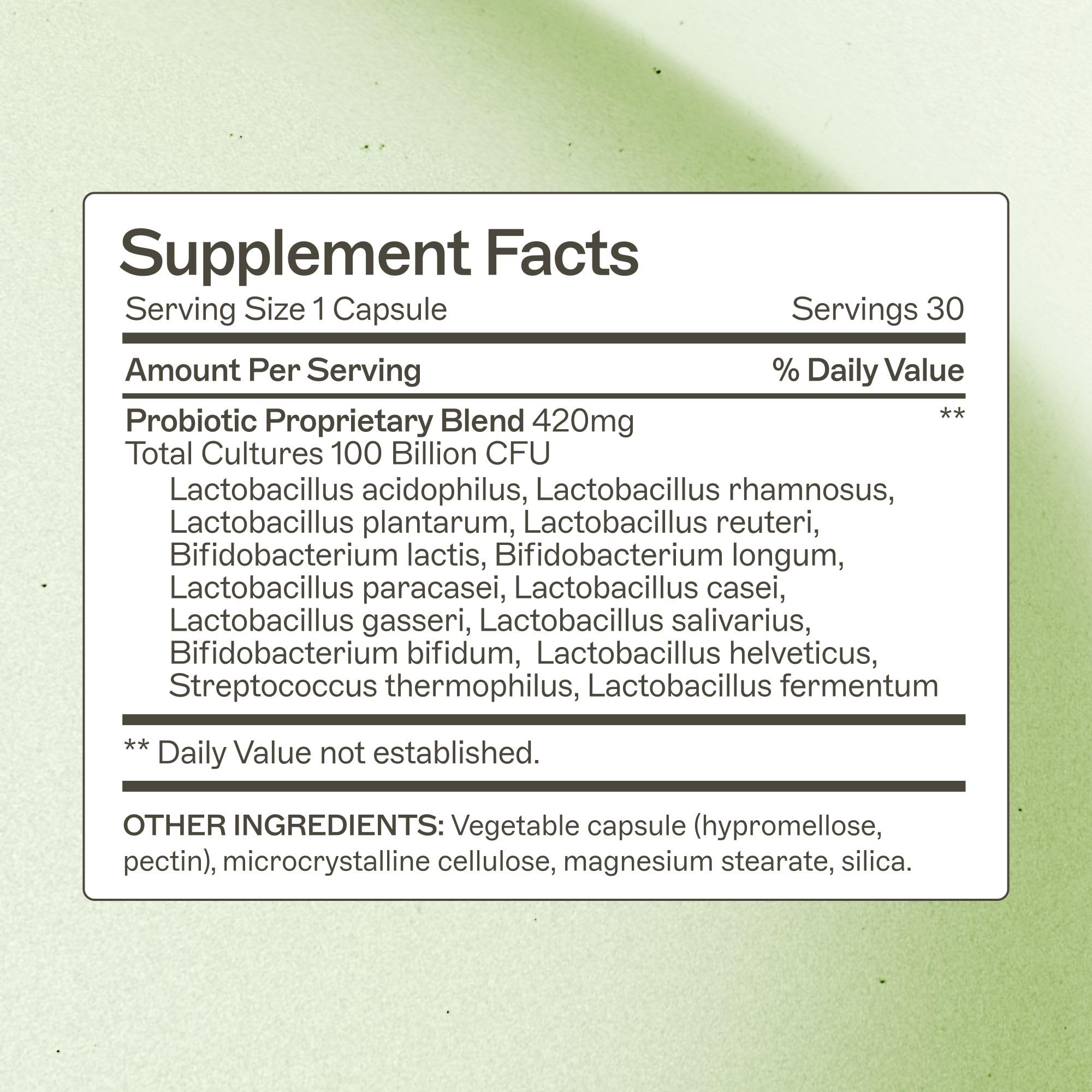 Amy Myers MD Probiotic 100 Billion capsules close-up showing 14 strains.