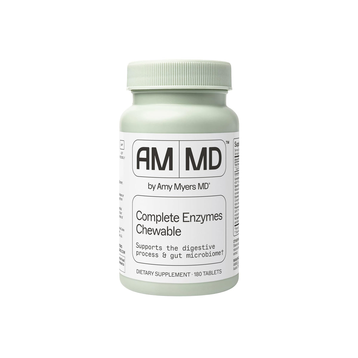 Amy Myers MD Digestive Enzymes chewables bottle shows complete enzyme blend for on-the-go support