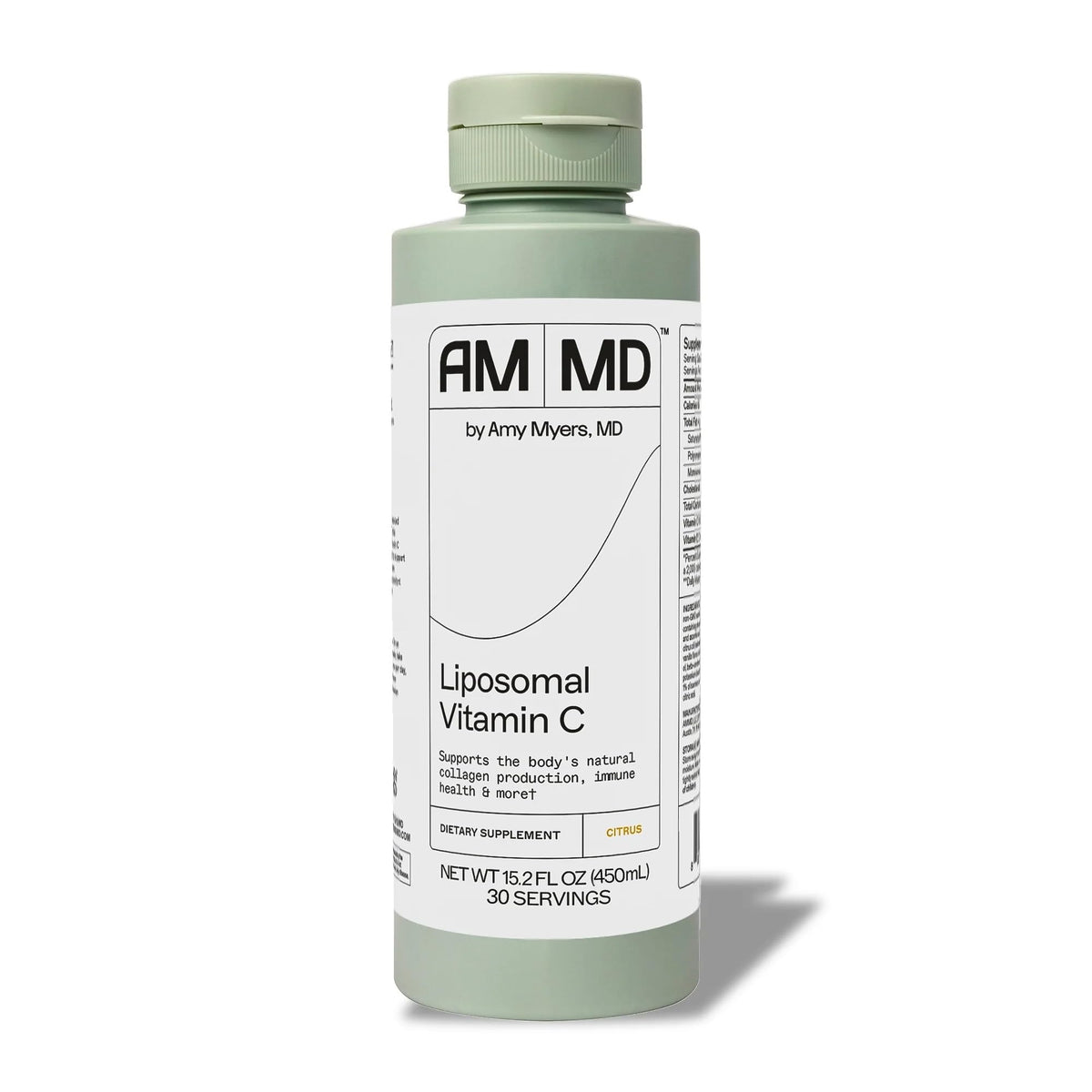 Amy Myers MD liposomal vitamin C bottle pour highlighting high absorption benefits