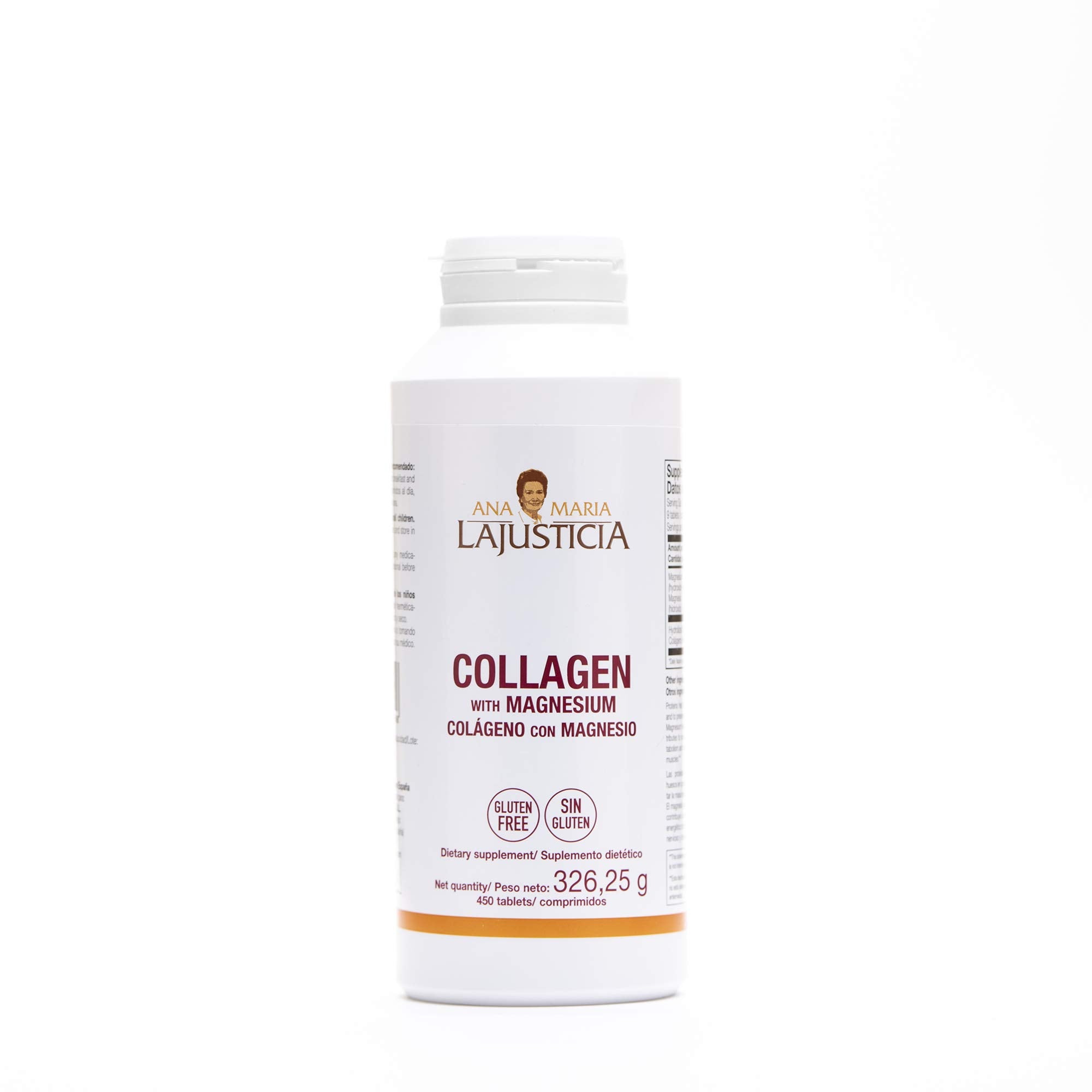 Ana María Lajusticia collagen with magnesium bottle open capsules for easy daily intake