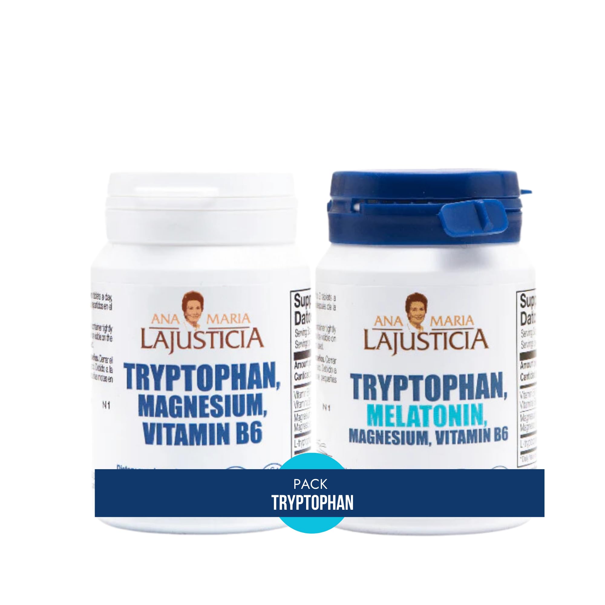 Ana María Lajusticia Tryptophan Day Night Pack front, convenient daytime balance and evening calm