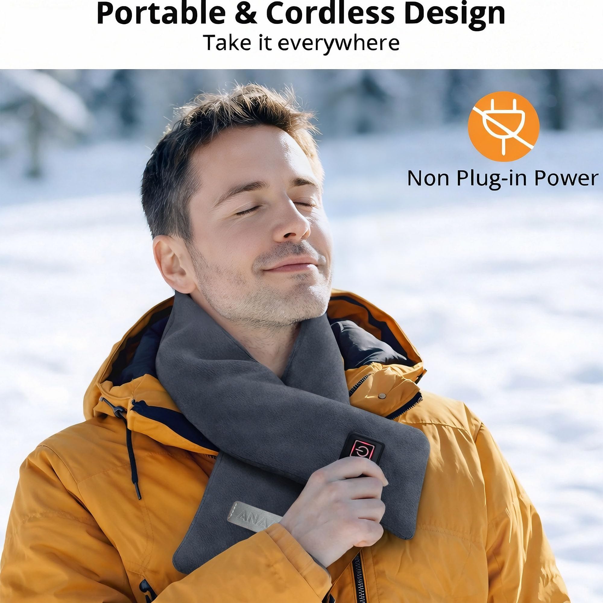 AnaAir heating zone coverage demonstrates neck-wide warmth on display.
