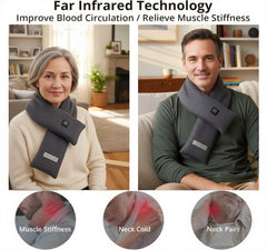 AnaAir neck heating pad worn around the neck for hands-free comfort.
