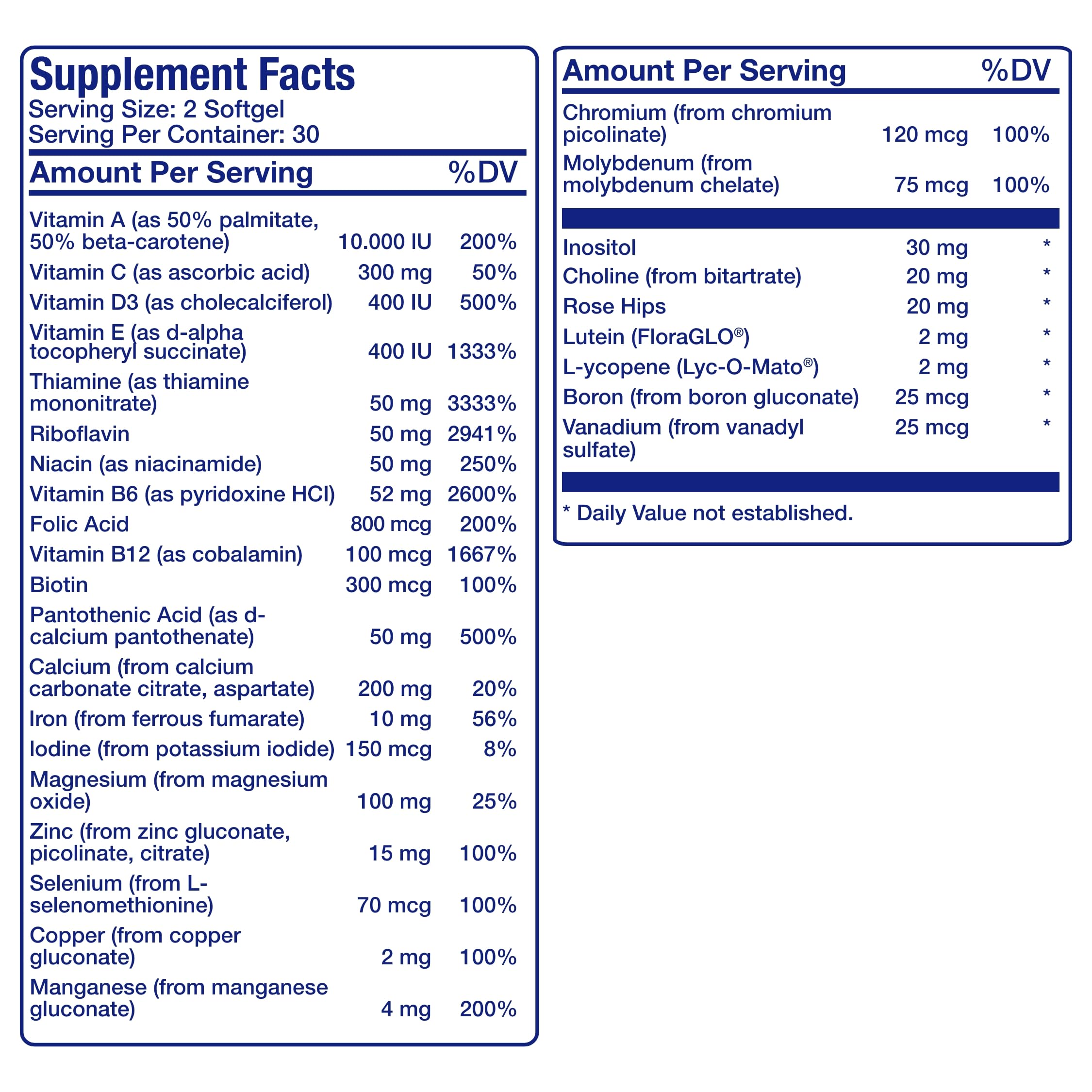 Anabolic Laboratories 30-in-1 label ingredients showing lycopene, lutein, and more.