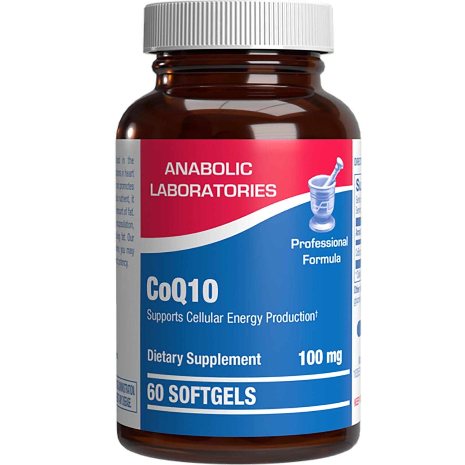 Anabolic Laboratories CoQ10 softgel bottle on white, supporting heart and brain wellness.