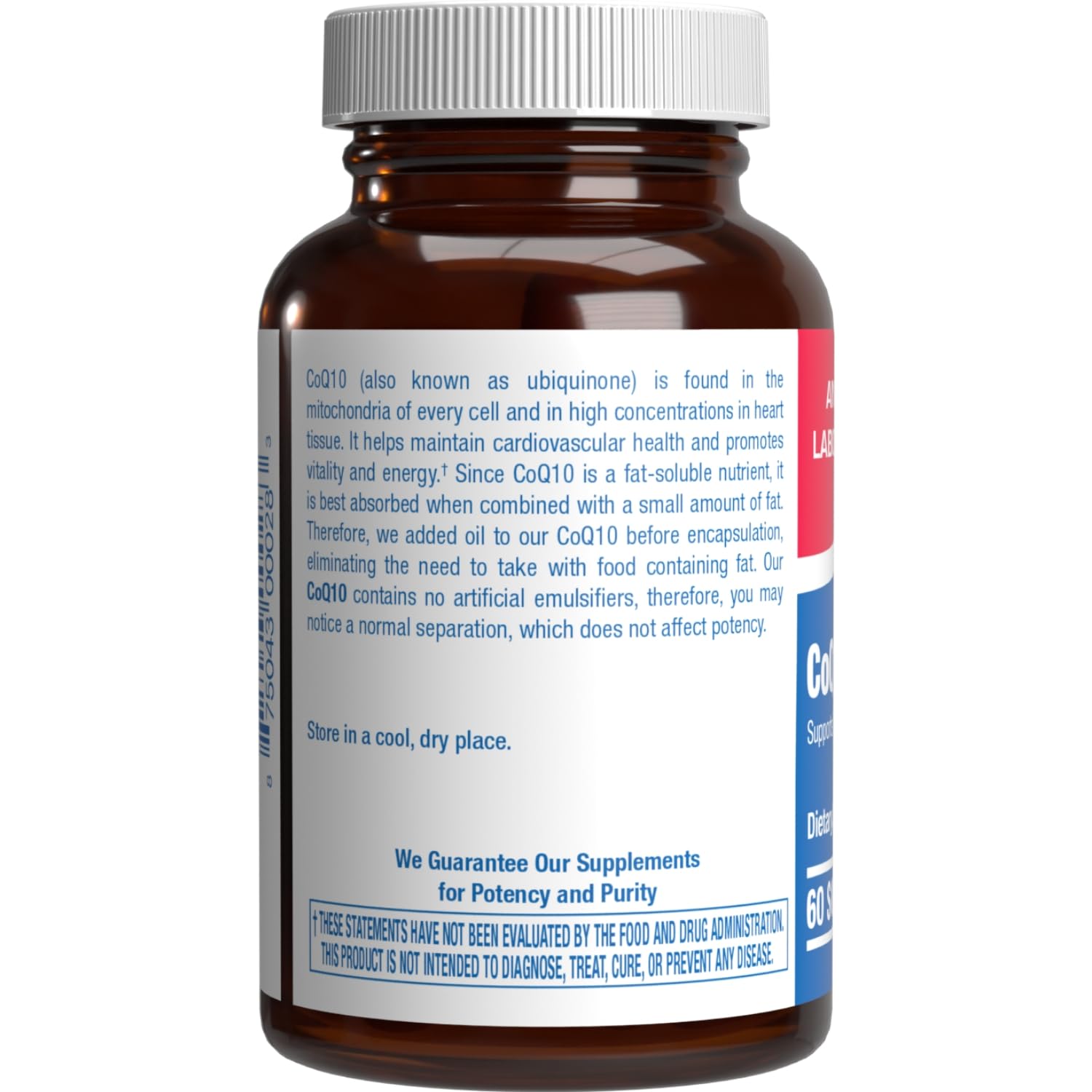 Anabolic Laboratories CoQ10 softgel closeup highlighting 100 mg potency for daily antioxidant support.