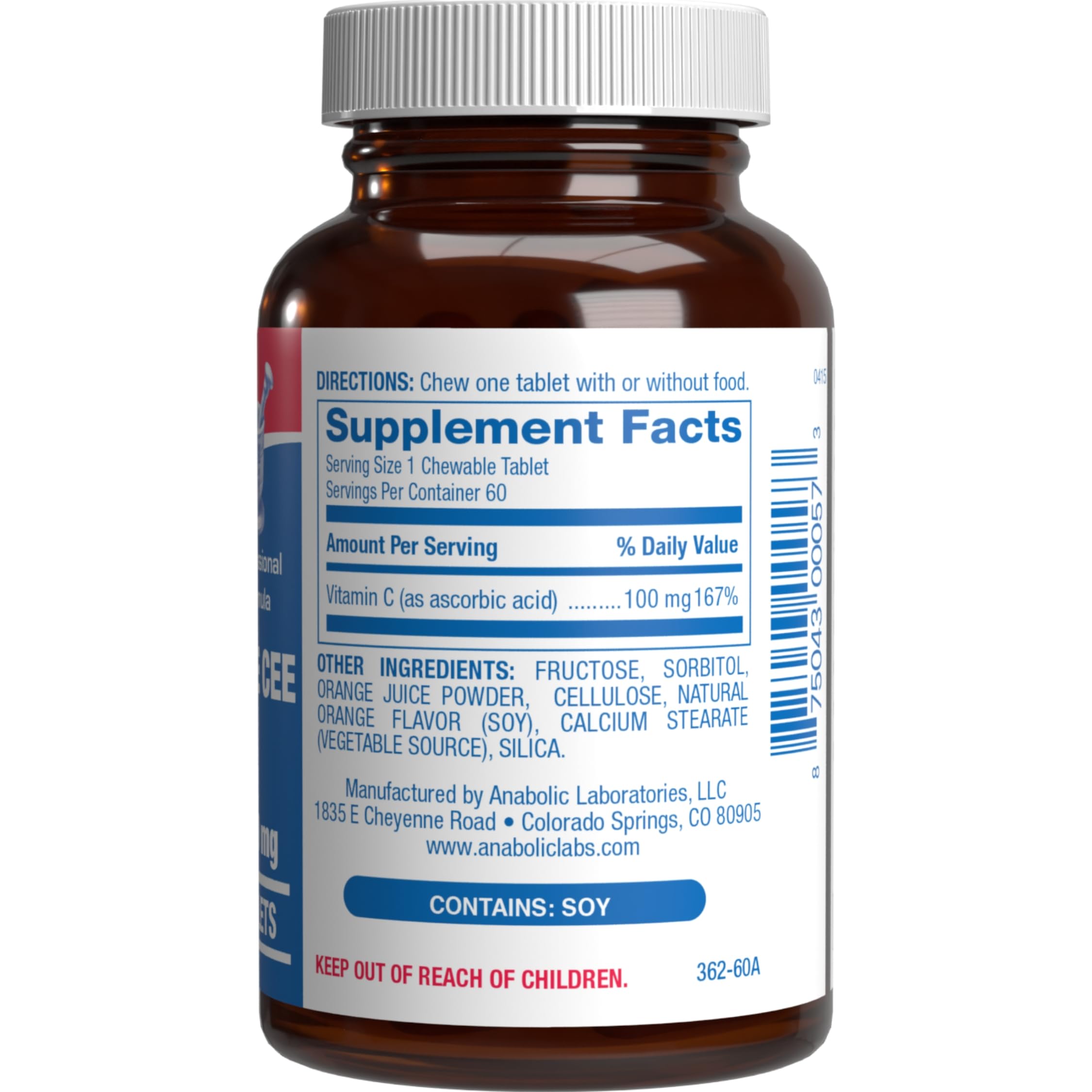 Chewable orange-flavored tablets by Anabolic Laboratories, pleasant daily vitamin C routine.