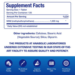 Anabolic Laboratories MSM bottle with OptiMSM logo signals premium ingredients