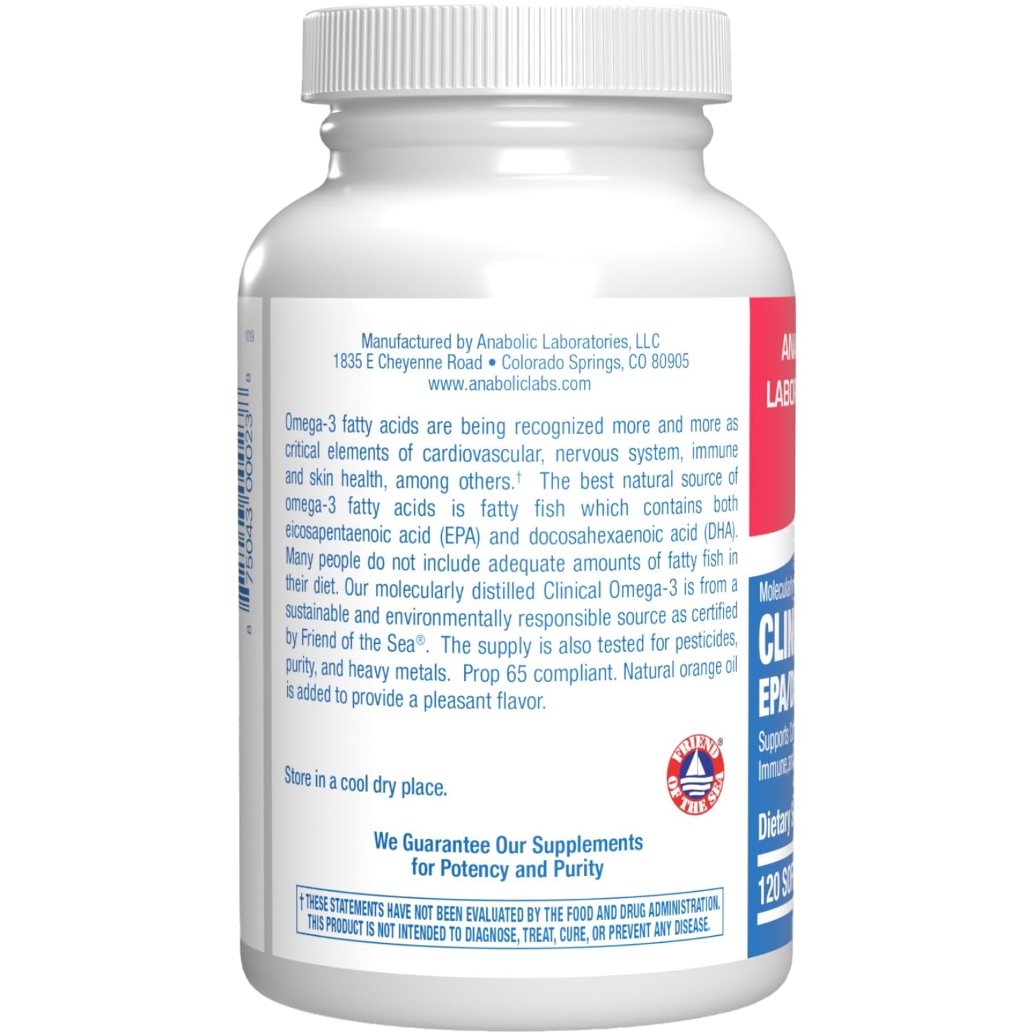 Anabolic Laboratories omega-3 capsules closeup showing compact, easy-to-swallow softgels