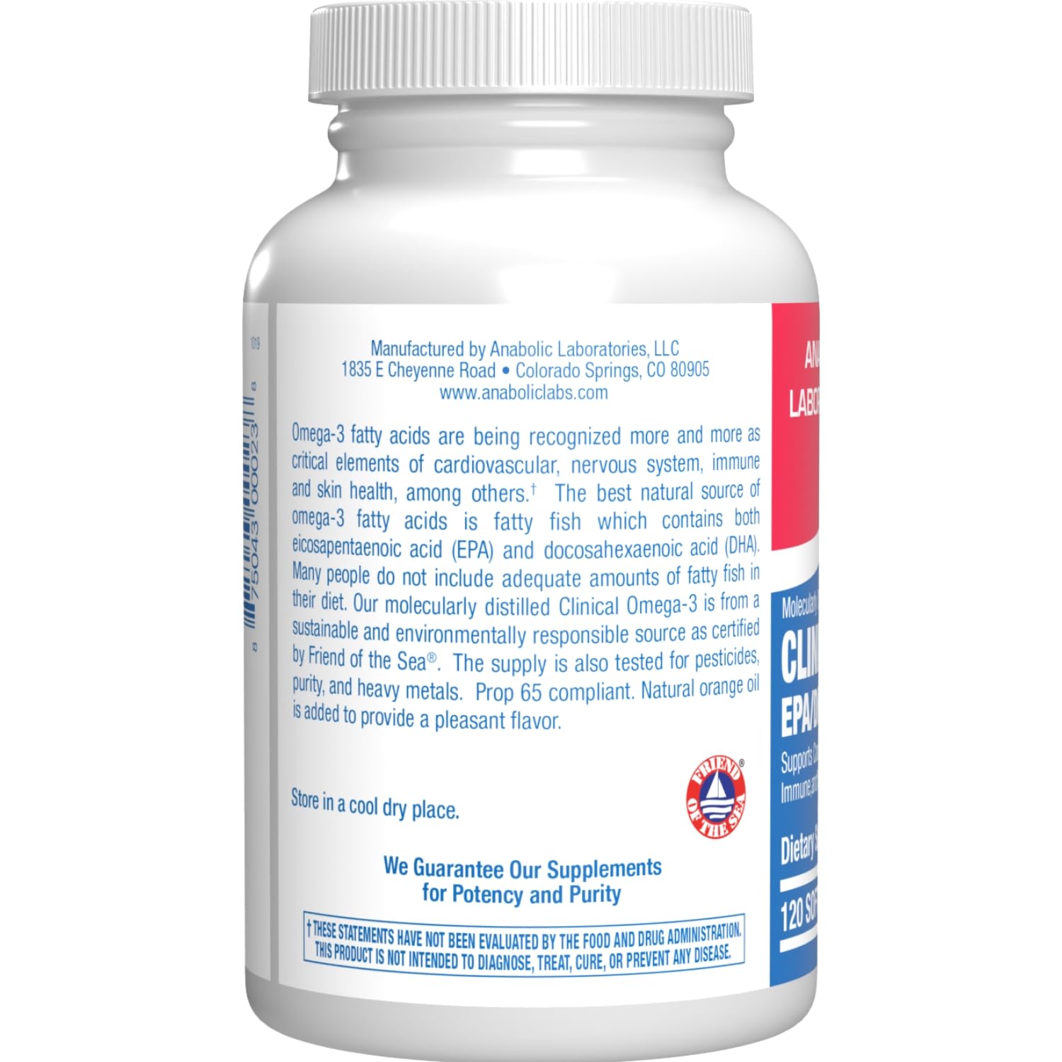 Anabolic Laboratories Omega 3 bottle label close-up shows 1200 mg EPA/DHA per serving.