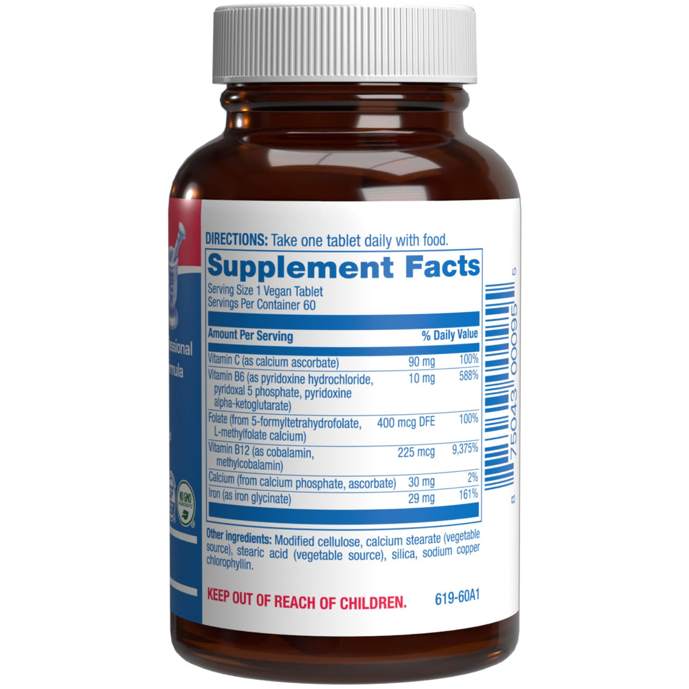 Label close-up of Anabolic Laboratories Slow Release Iron highlighting vitamin C and methyl B complex.
