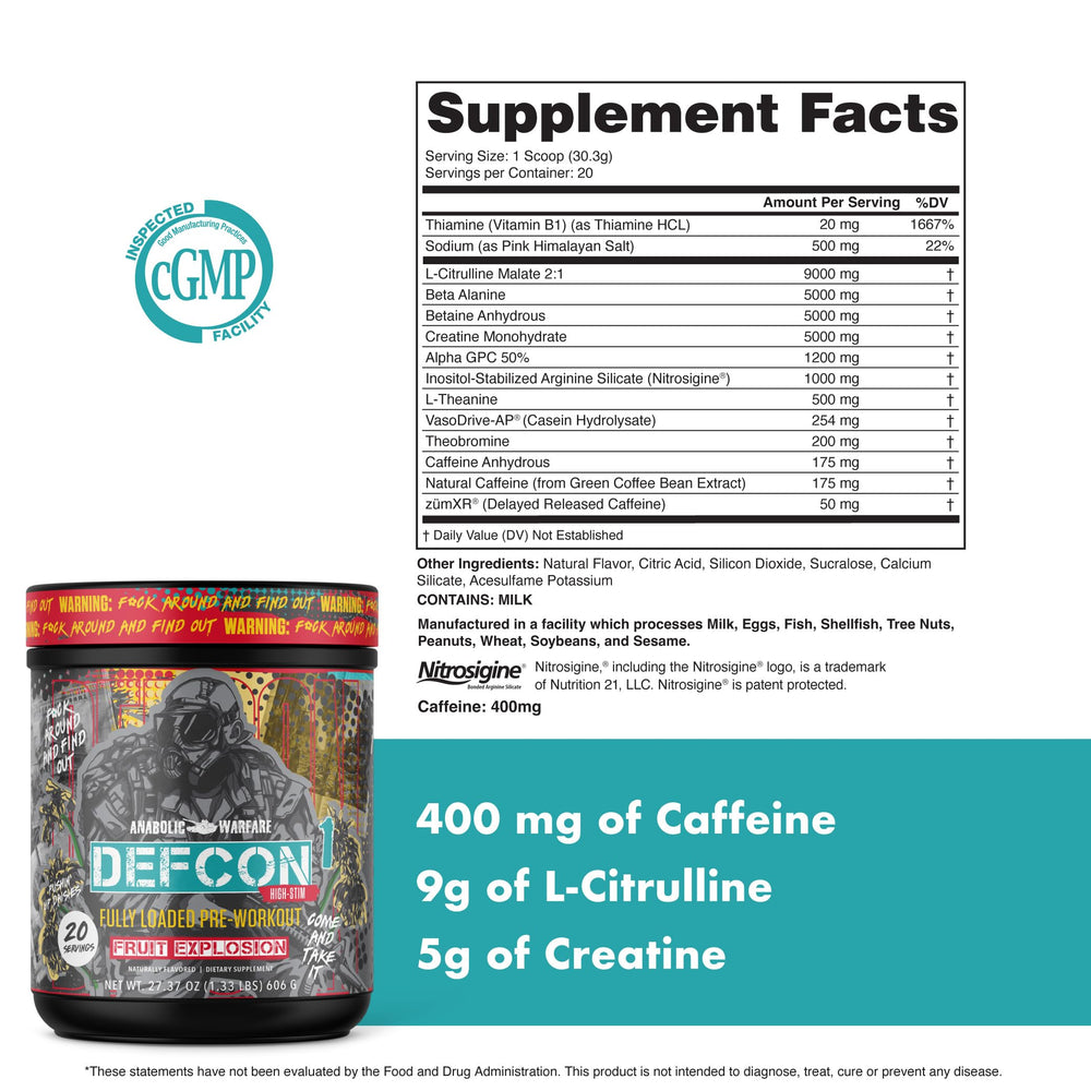 Anabolic Warfare Defcon1 creatine powder showcases strength and endurance during training.