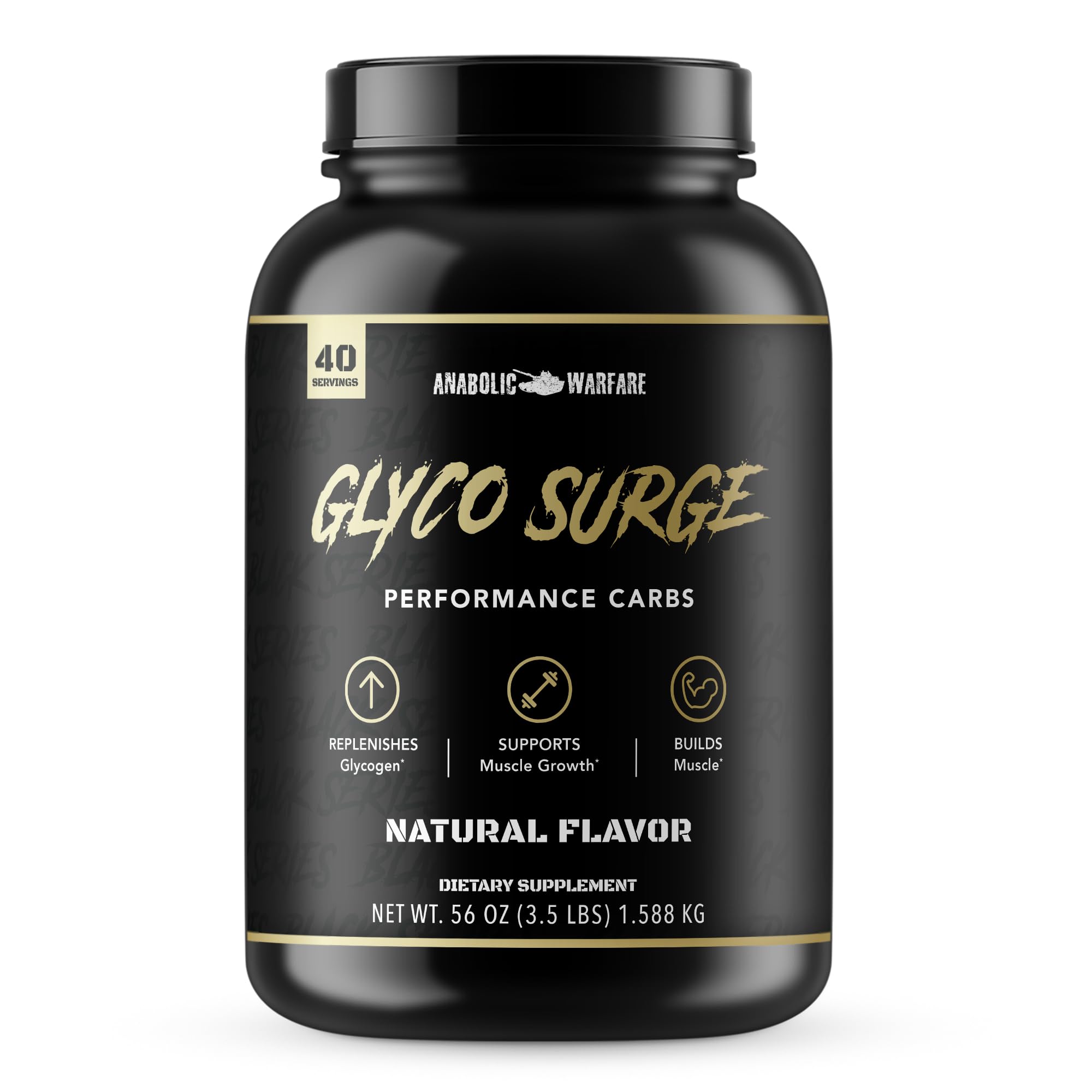 Anabolic Warfare Glyco Surge bottle with fast-digesting carbs for post-workout fueling.