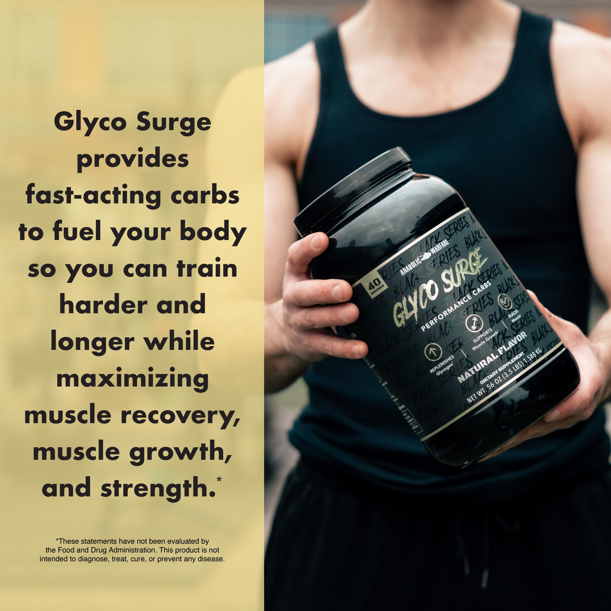 Glyco Surge glycogen-boost concept image signaling lean muscle support.