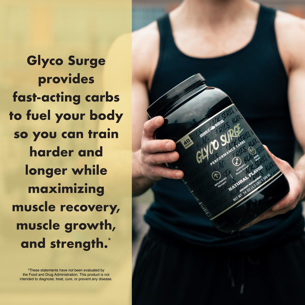 Glyco Surge glycogen-boost concept image signaling lean muscle support.