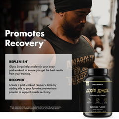 Glyco Surge performance carbs label emphasizing high-quality carbs for energy return.