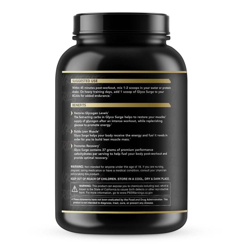 Glyco Surge shaker ready to mix fast-acting carbs for recovery.