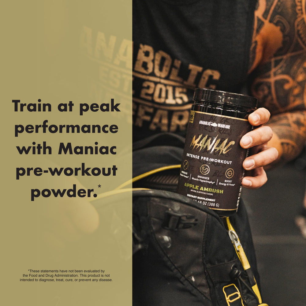 Anabolic Warfare Maniac mixed drink with vibrant color and focus for workouts