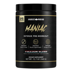 Anabolic Warfare Maniac Freedom Slush packaging front showing ready-to-scoop energy