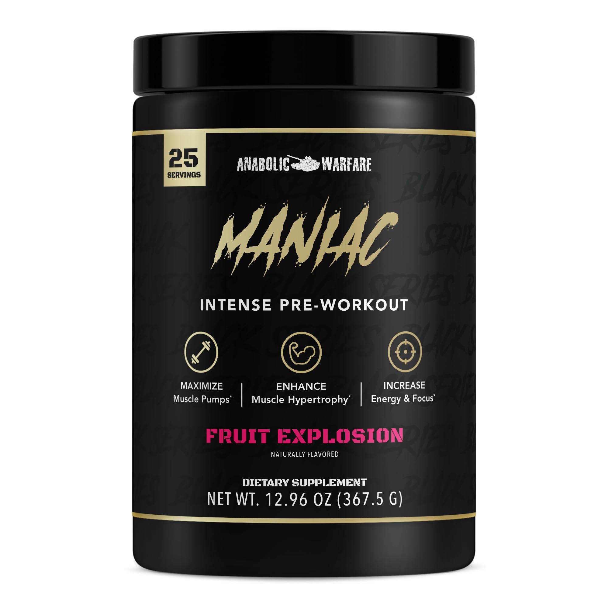Anabolic Warfare Maniac pre-workout scoop boosts energy and focus for tough sessions.