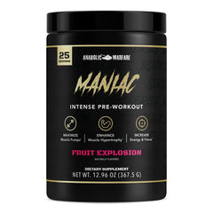 Anabolic Warfare Maniac pre-workout scoop boosts energy and focus for tough sessions.