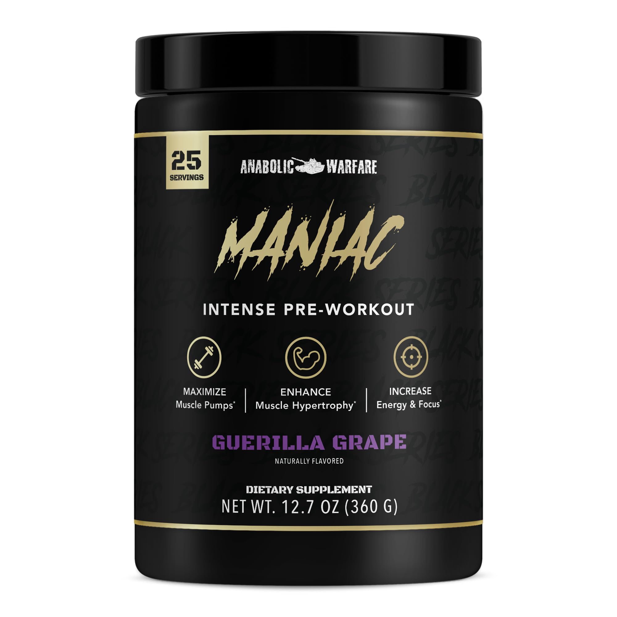 Anabolic Warfare Maniac scoop close-up for quick mixing and on-demand energy
