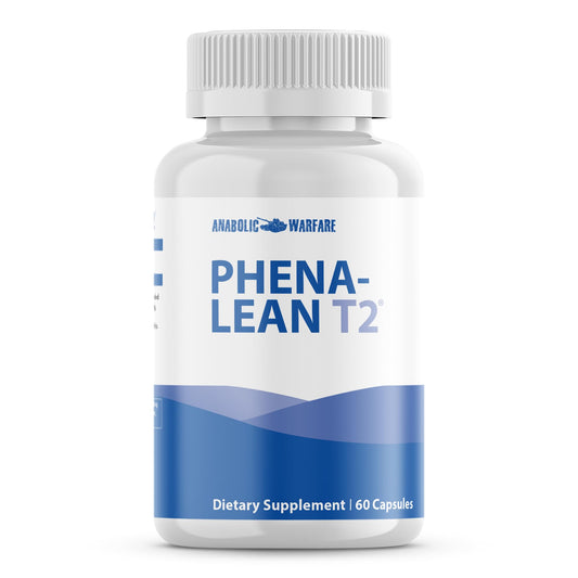 Anabolic Warfare Phena-Lean T2 bottle image showing non-stimulant energy support during workouts.