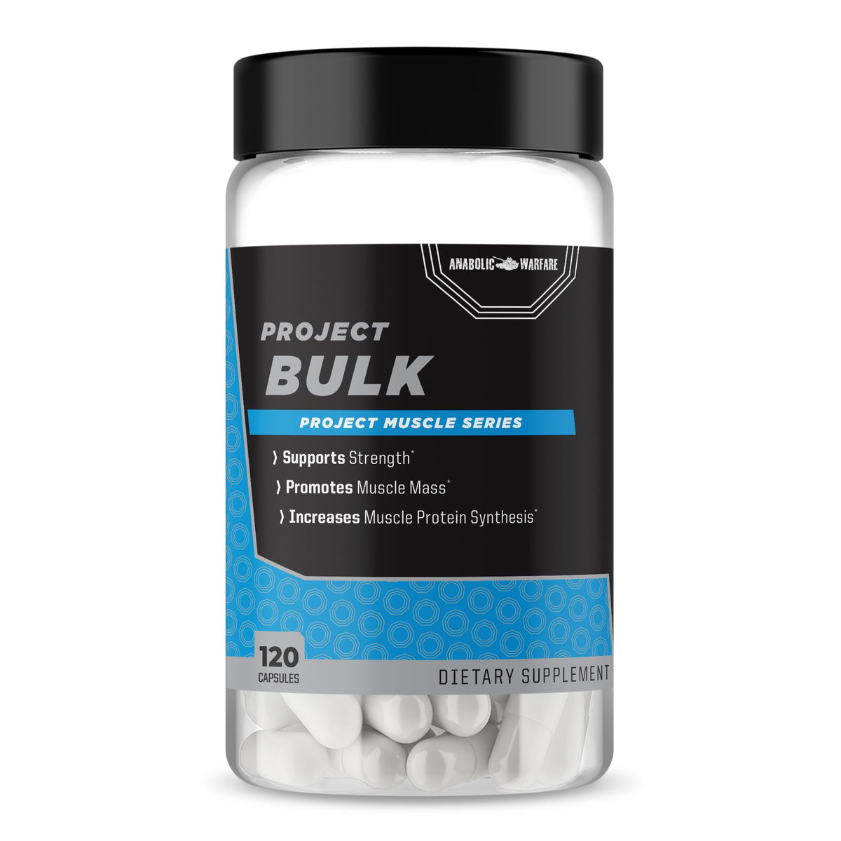 Anabolic Warfare Project Bulk bottle front showing mass-building formula for athletes.
