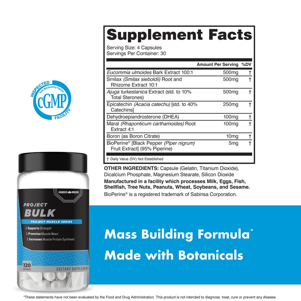 Anabolic Warfare Project Bulk clinical ingredients list image emphasizing bioavailability support.