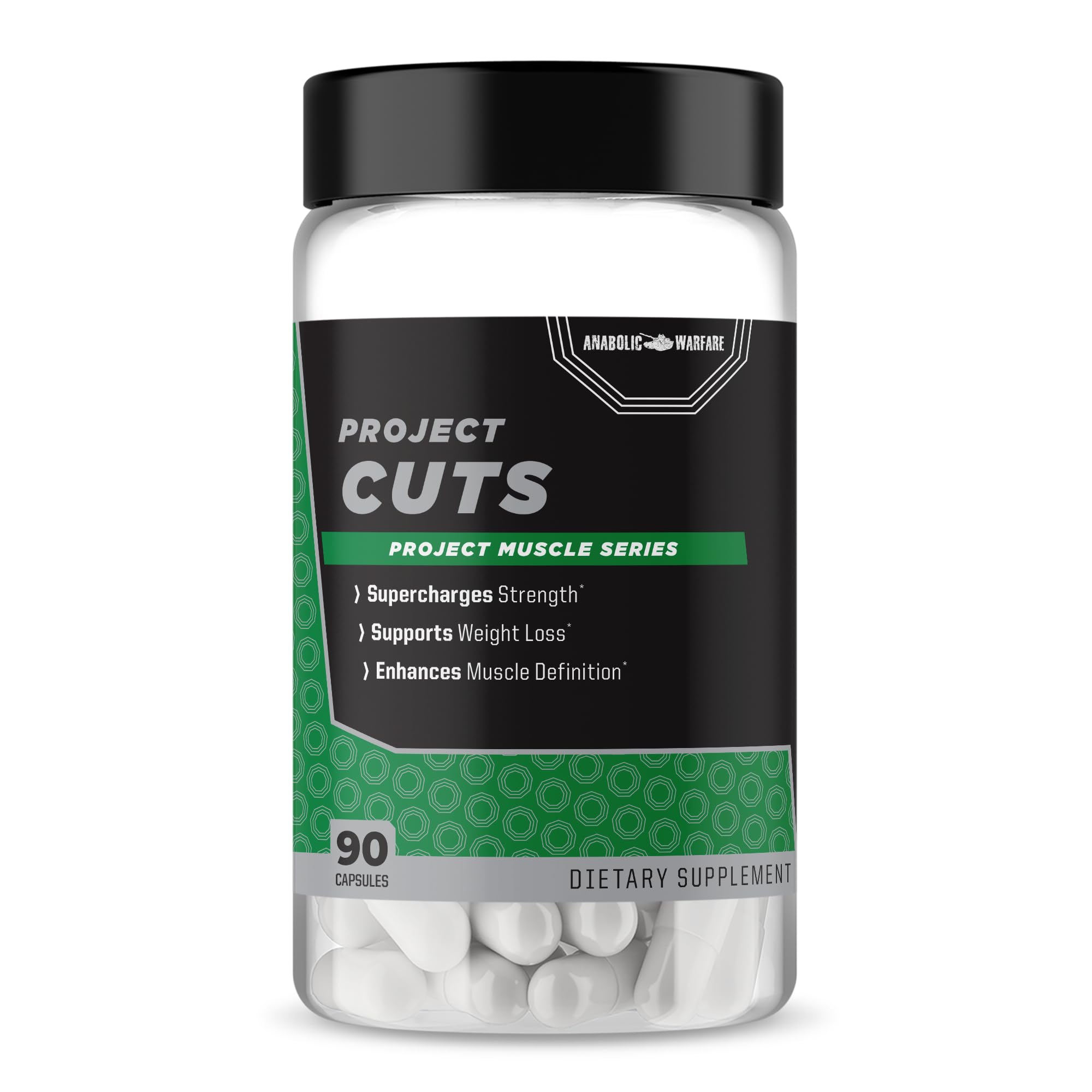Anabolic Warfare Project Cuts bottle front with stimulant-free labeling for clean gains