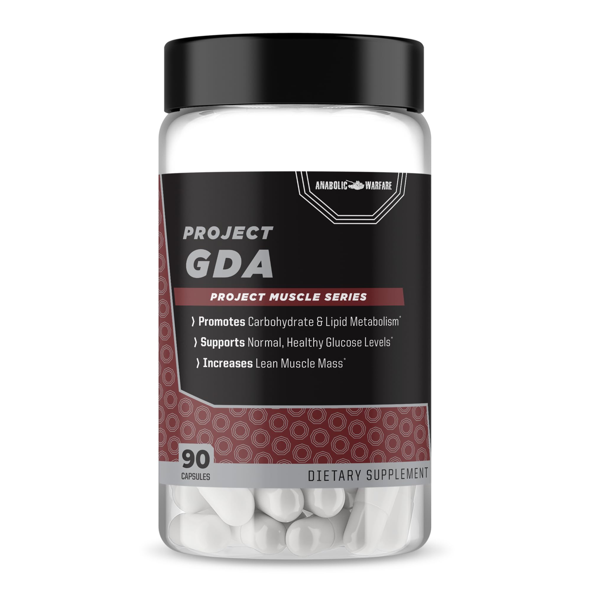 Anabolic Warfare Project GDA bottle label showcasing energy support for workouts.