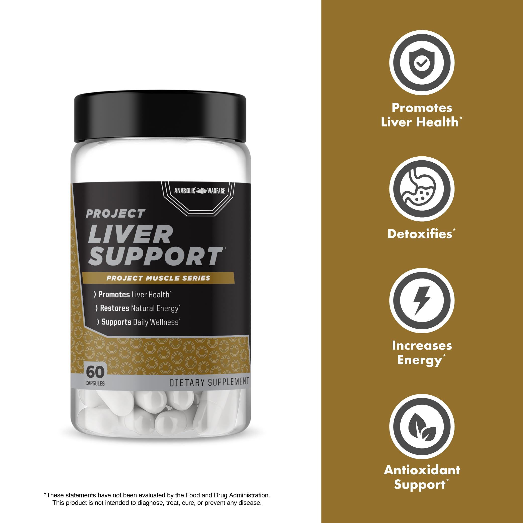 Anabolic Warfare Project Liver Support ingredients dandelion root scene suggests detox and digestion help.