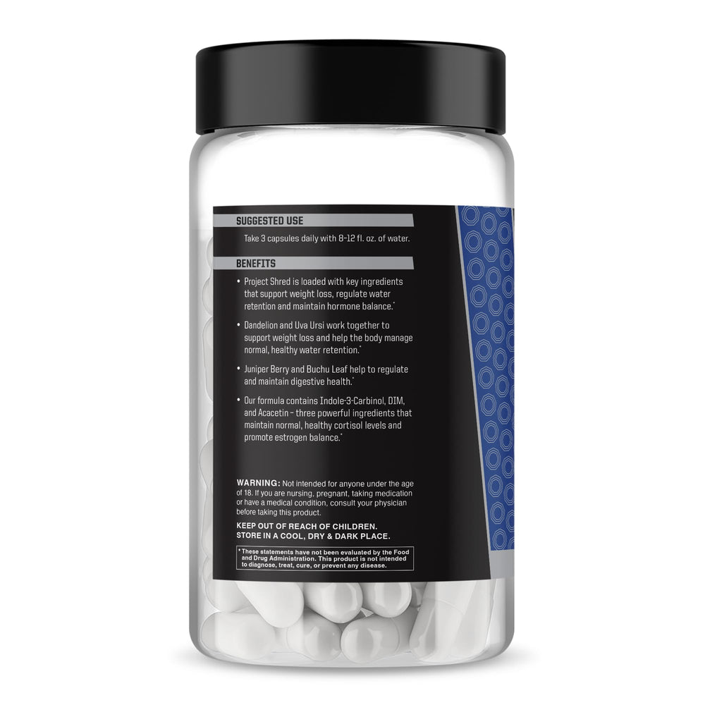 Anabolic Warfare Project Shred ingredient list showing DIM and Indole-3-Carbinol.