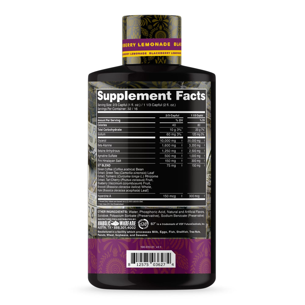 Anabolic Warfare Pump Lord ingredient panel highlighting glycerol and beta-alanine.