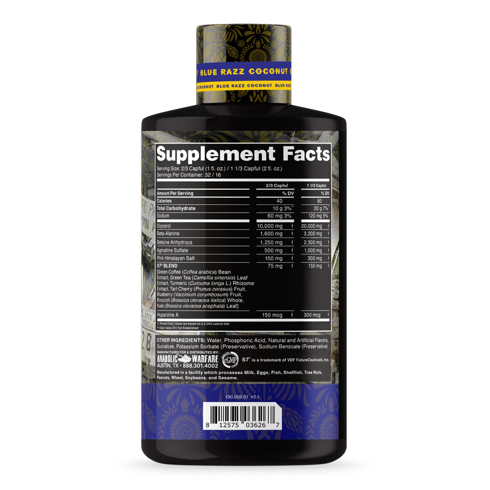 Anabolic Warfare Pump Lord label details featuring glycerol, beta-alanine, and betaine ingredients.