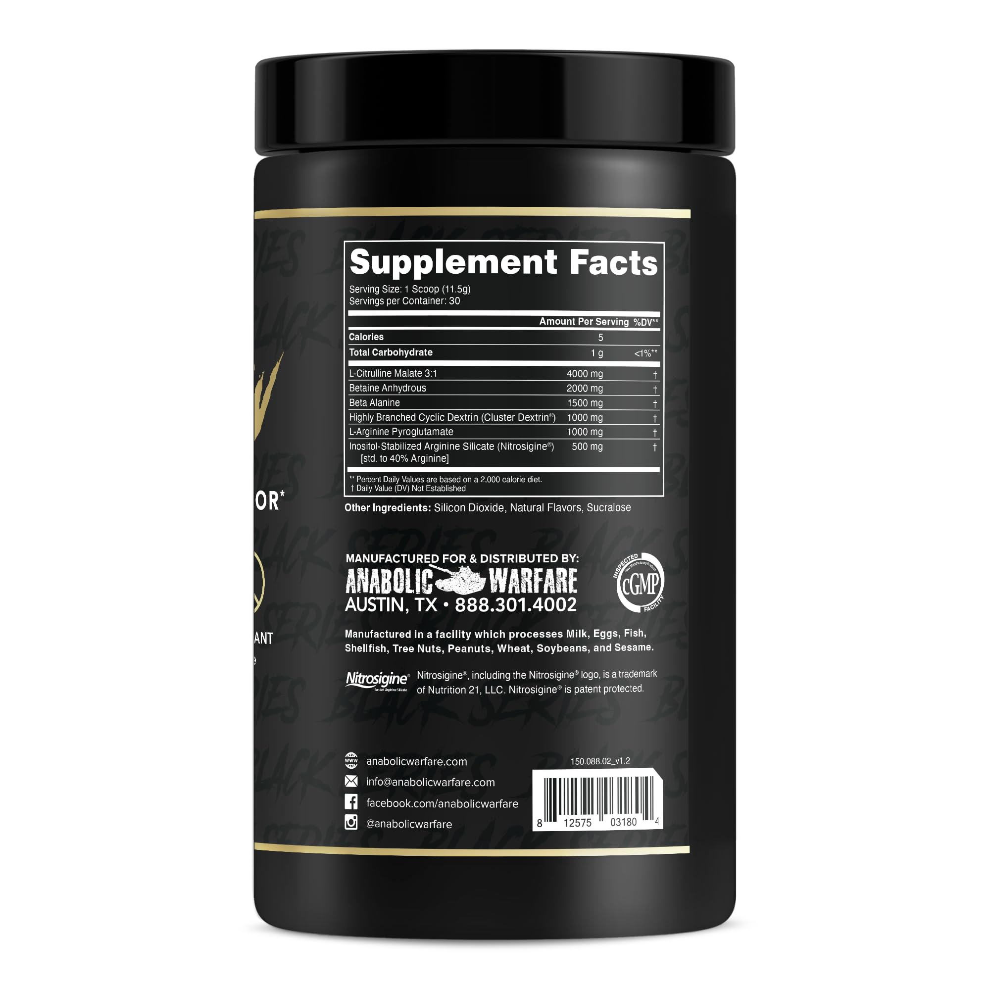 Anabolic Warfare Pump-N-Grow bottle back shows label details and ingredient emphasis.