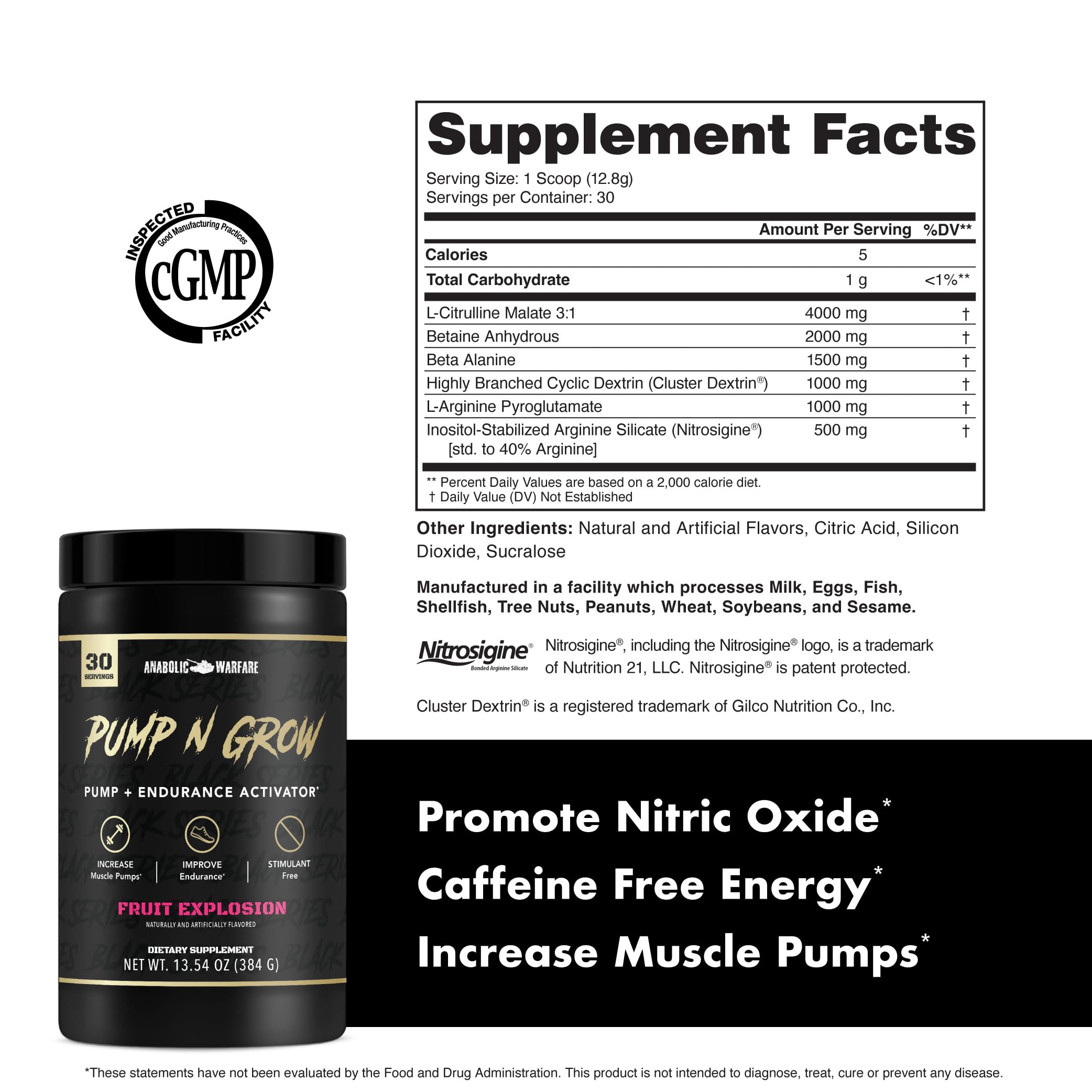 Beta-Alanine illustration on Pump-N-Grow label suggesting endurance support.