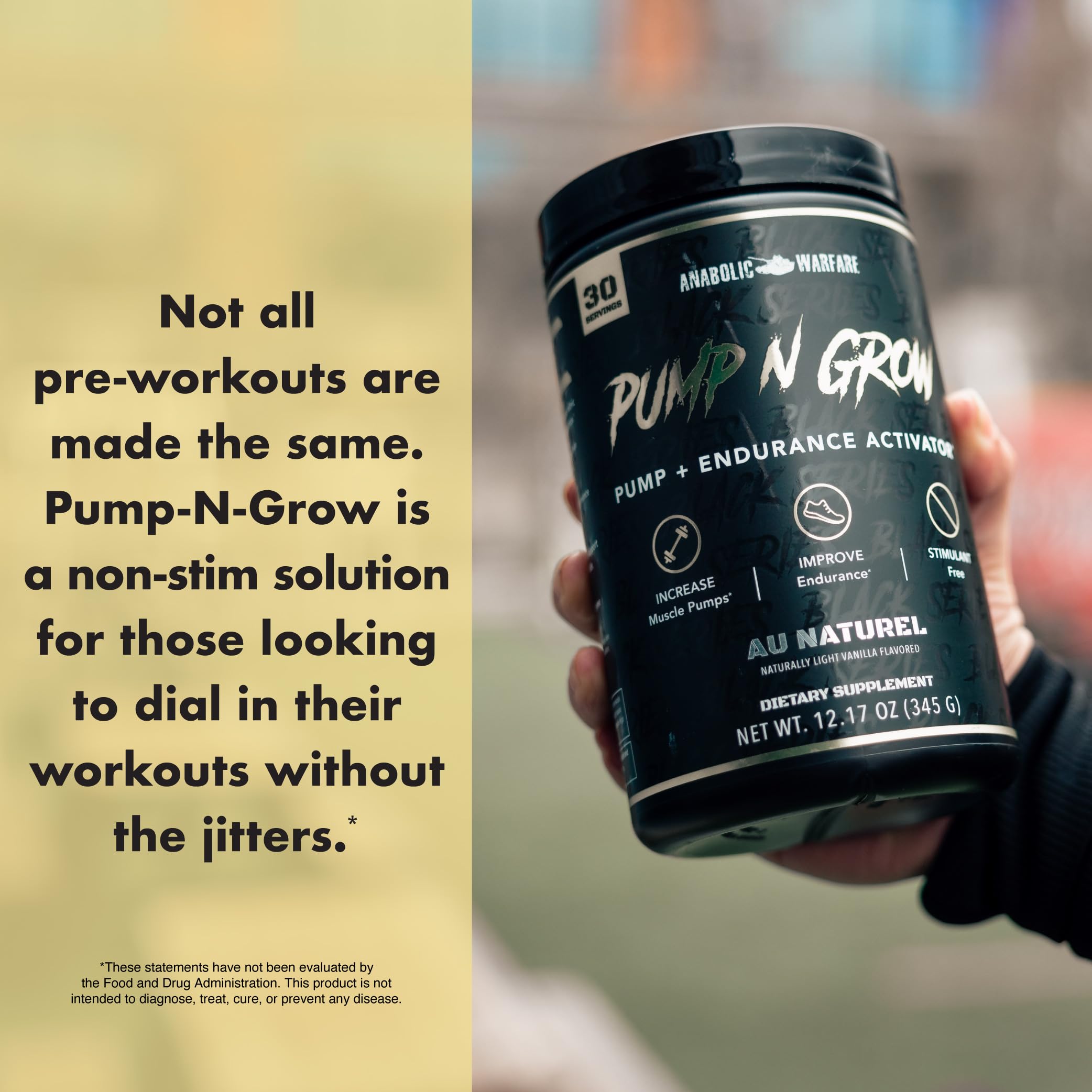 Full packaging and branding of Anabolic Warfare Pump-N-Grow designed for gym use.