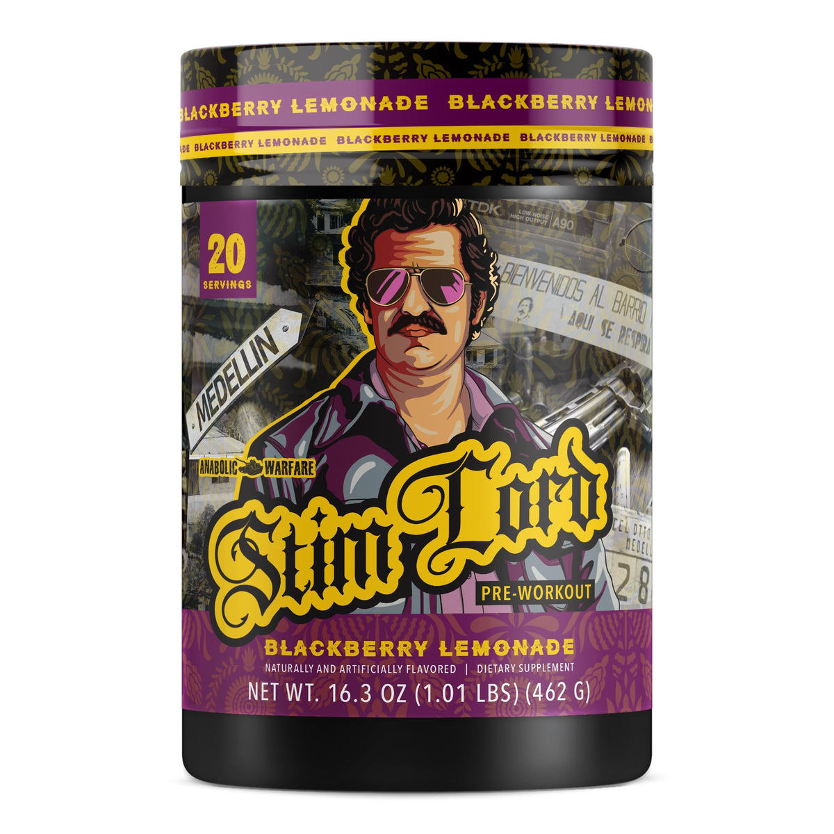 Stim Lord Blackberry Lemonade can front view highlighting bold energy and focus