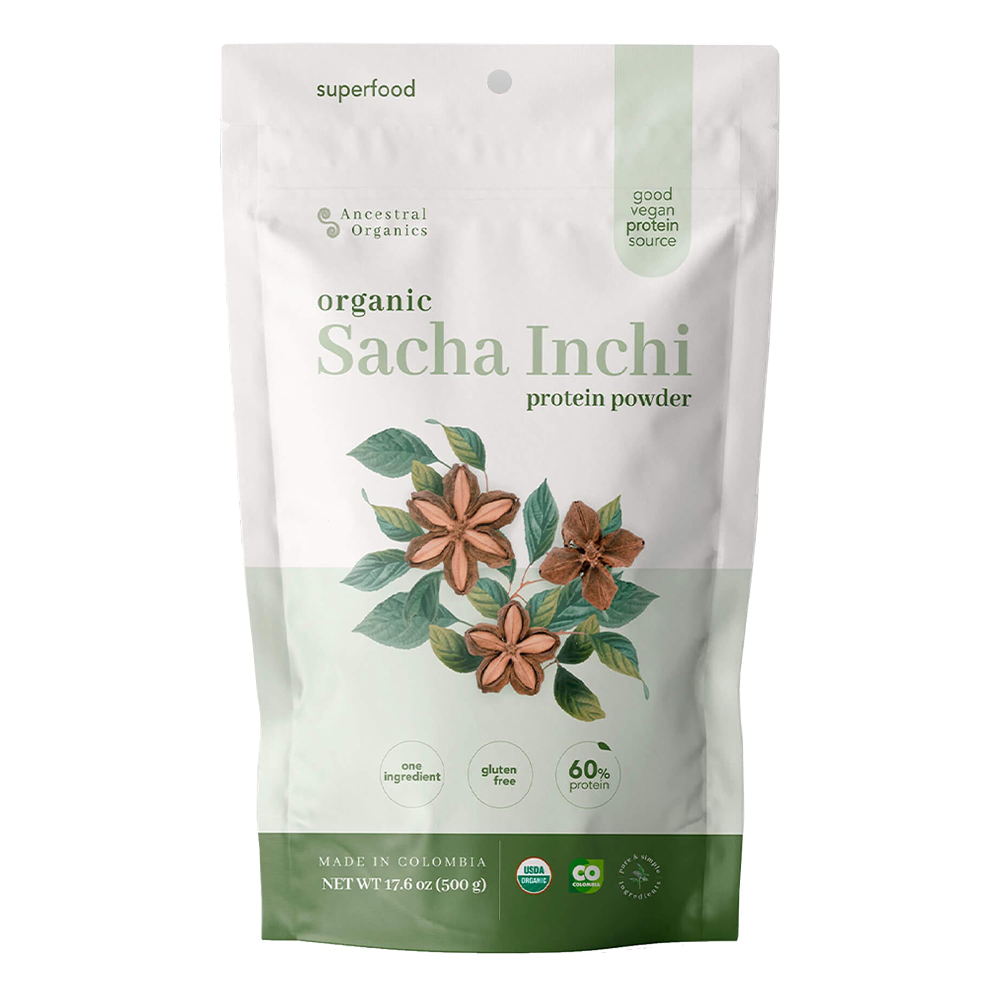 Ancestral Organics Sacha Inchi protein tub front for a protein-packed smoothie base