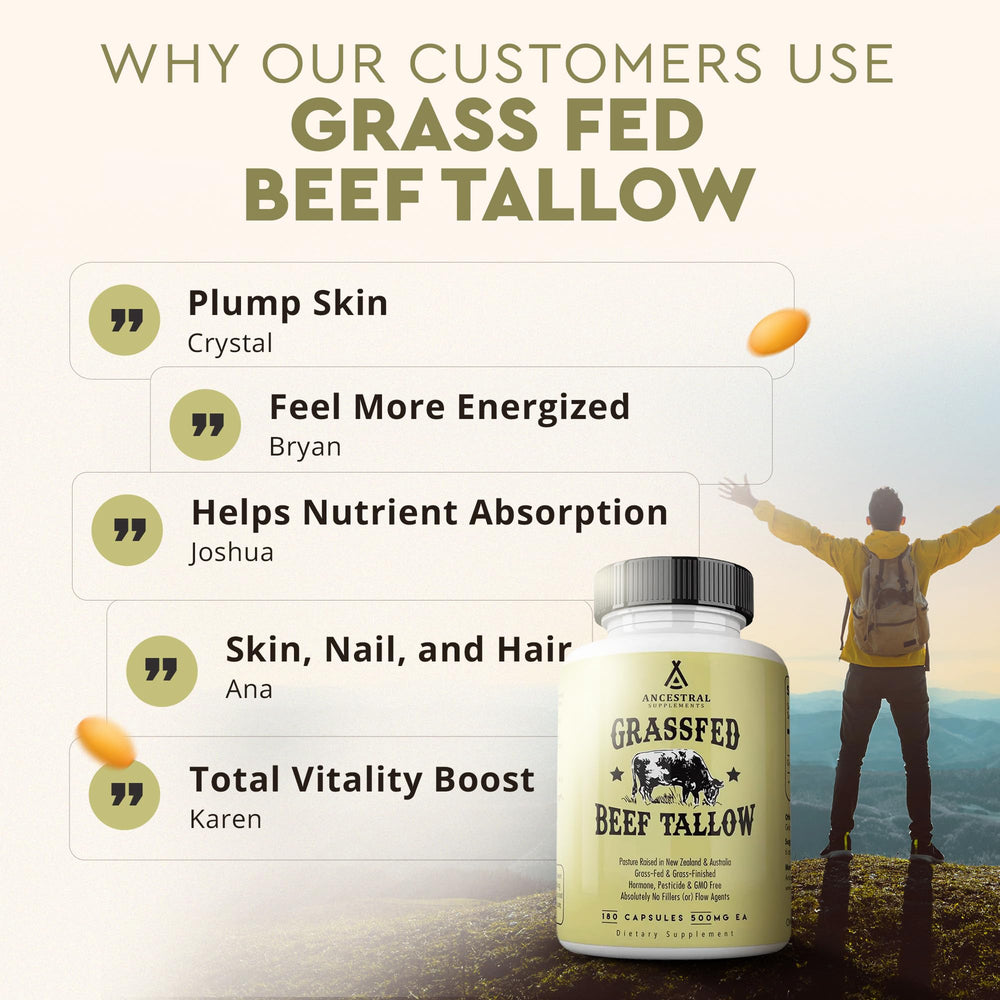 Ancestral Supplements beef tallow capsules on a retail shelf for easy access