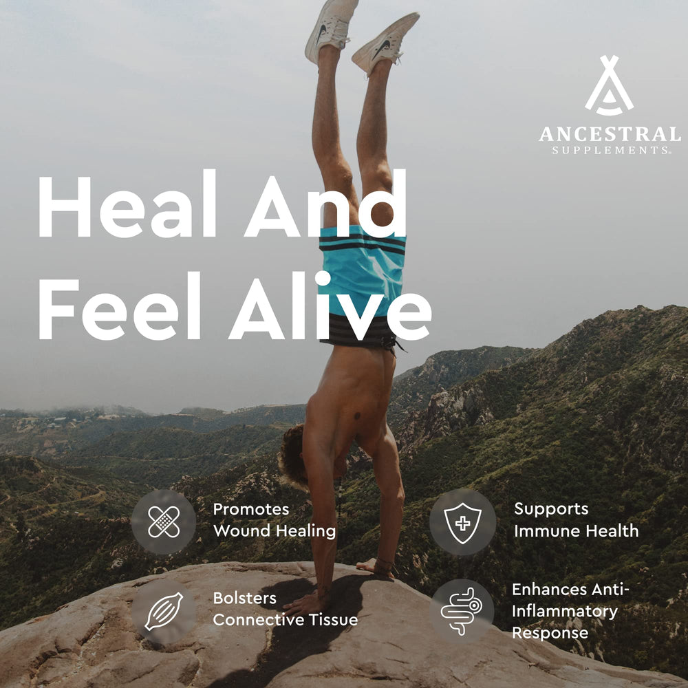 Ancestral Supplements capsules closeup highlighting 180-count daily wellness