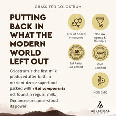 Ancestral Supplements colostrum packet supporting skin and hair health.