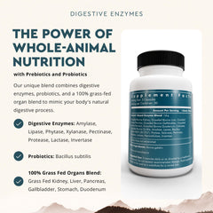 Ancestral Supplements Digestive Enzymes bottle side view shows allergen-free formula for sensitive users.