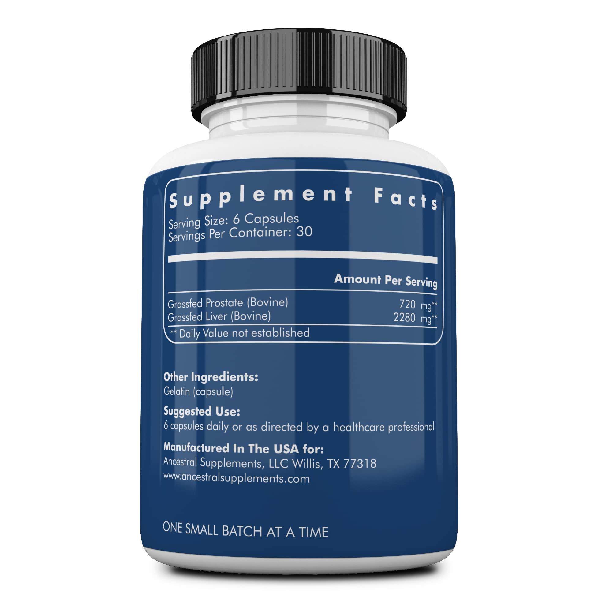 Ancestral Supplements beef liver capsules emphasizing nutrient-rich liver formula.