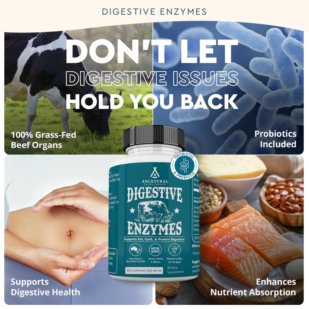 Ancestral Supplements Grass-Fed Organs image highlights natural nutrients from key organs.