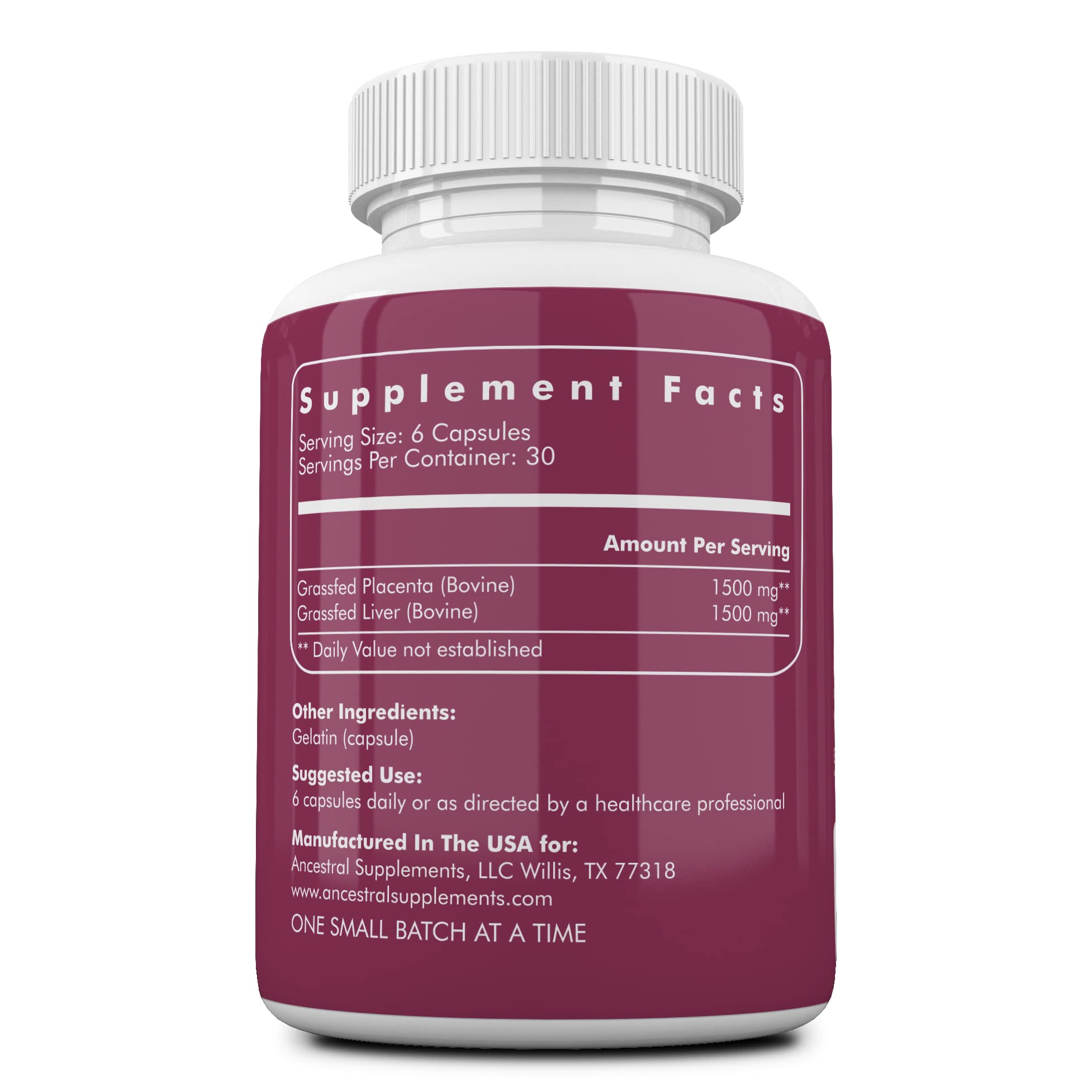 This image features Ancestral Supplements grass-fed placenta capsules in green packaging for menopause support.