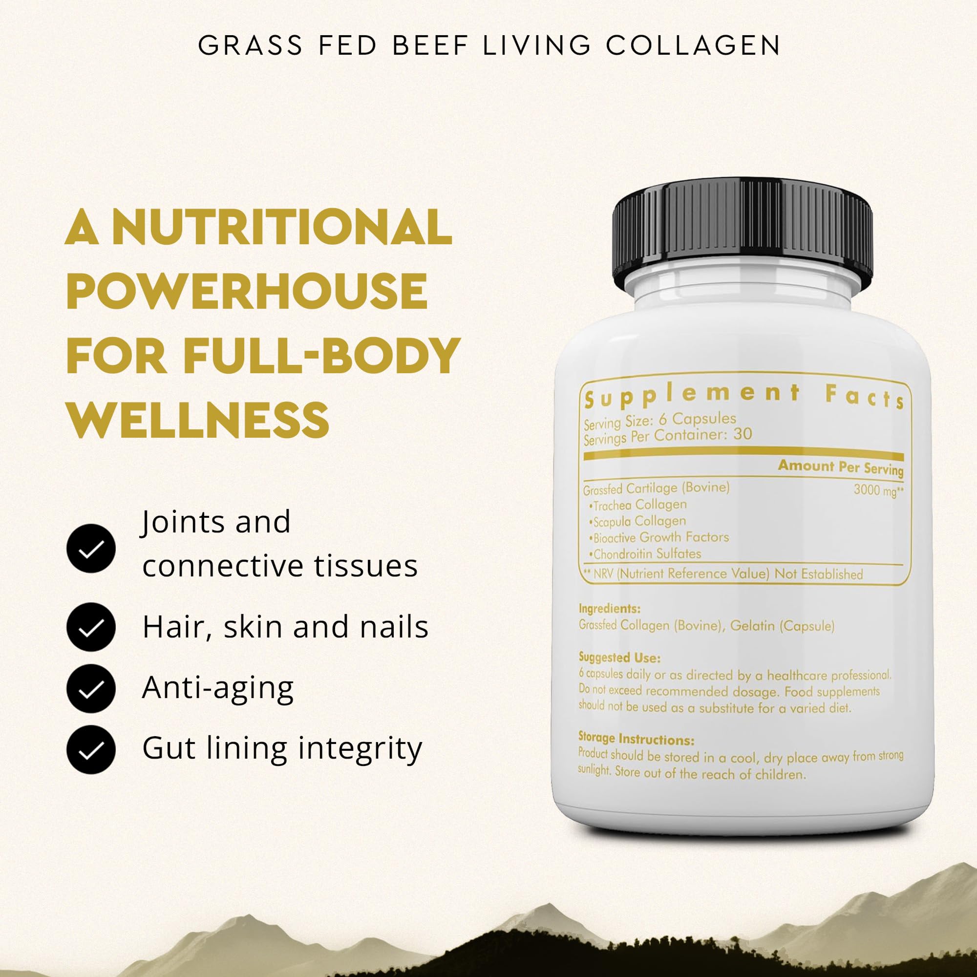 Ancestral Supplements living collagen capsules closeup for easy daily consumption.